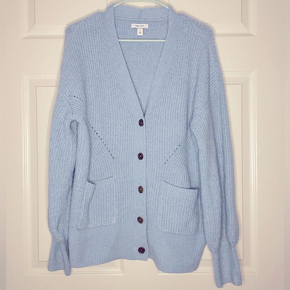 Nine West - Chunky Button Down Cardigan Sweater - M - Baby Blue